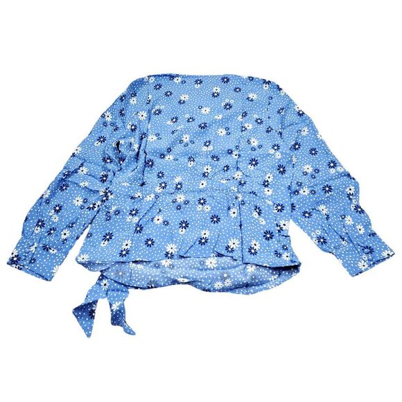 Talbots Blue Wave Daisy Dot Print Floral Wrap Top Blouse Women's Size XL - Picture 3 of 8